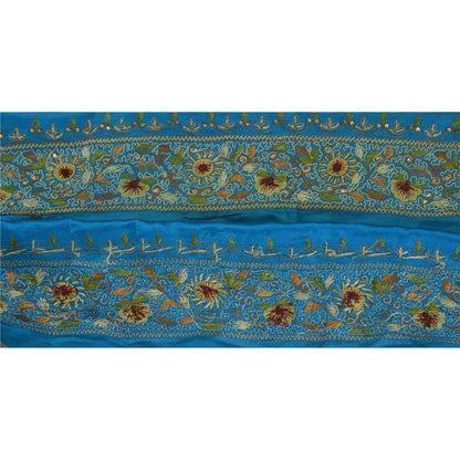 Sanskriti Vintage 1 Yd Sari Border Hand Beaded Trim Sewing Blue Craft Lace