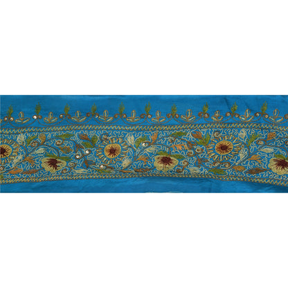 Sanskriti Vintage 1 Yd Sari Border Hand Beaded Trim Sewing Blue Craft Lace