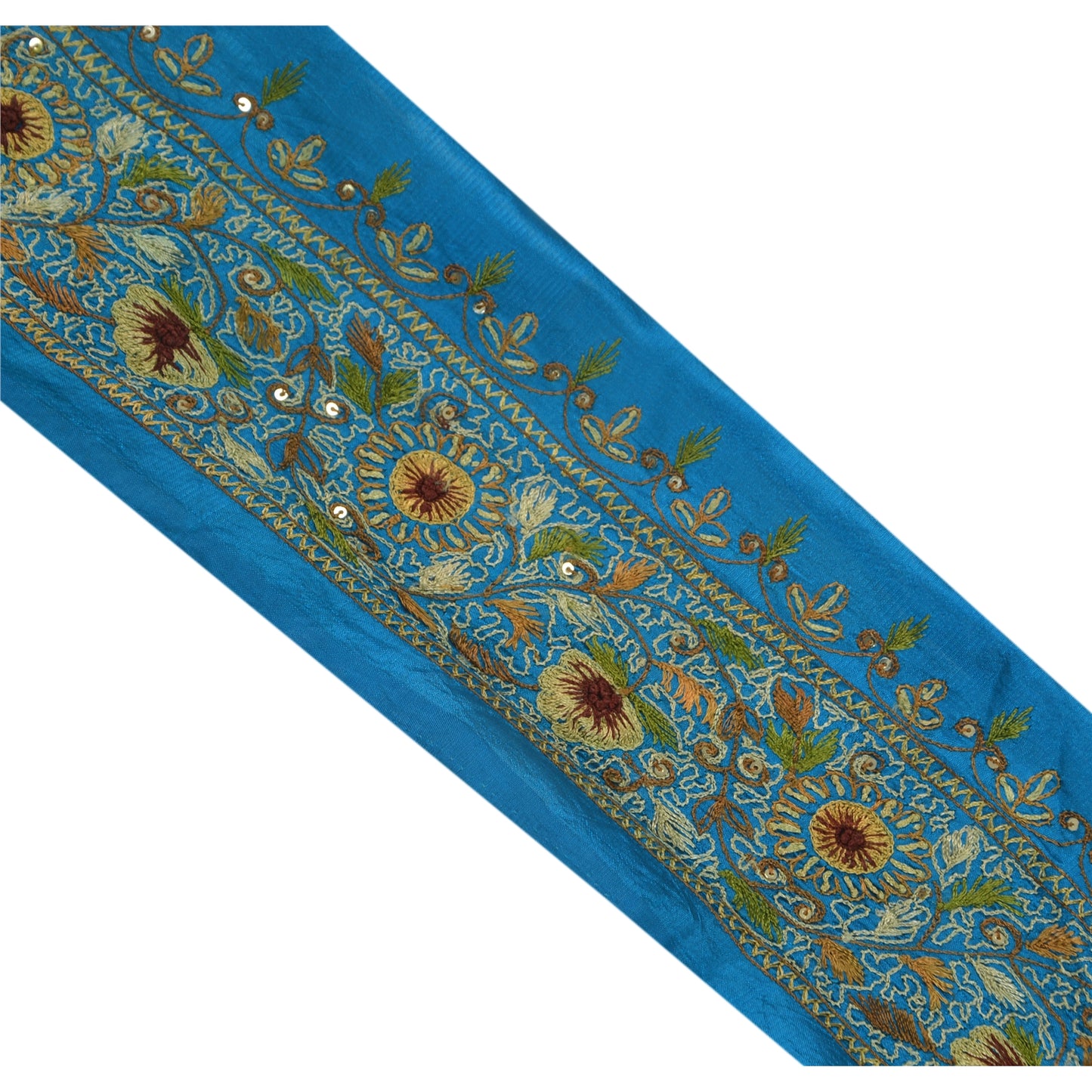 Sanskriti Vintage 1 Yd Sari Border Hand Beaded Trim Sewing Blue Craft Lace