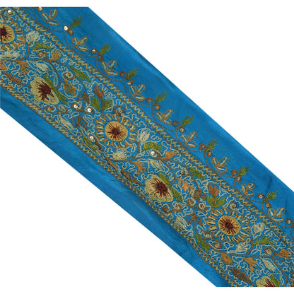 Sanskriti Vintage 1 Yd Sari Border Hand Beaded Trim Sewing Blue Craft Lace