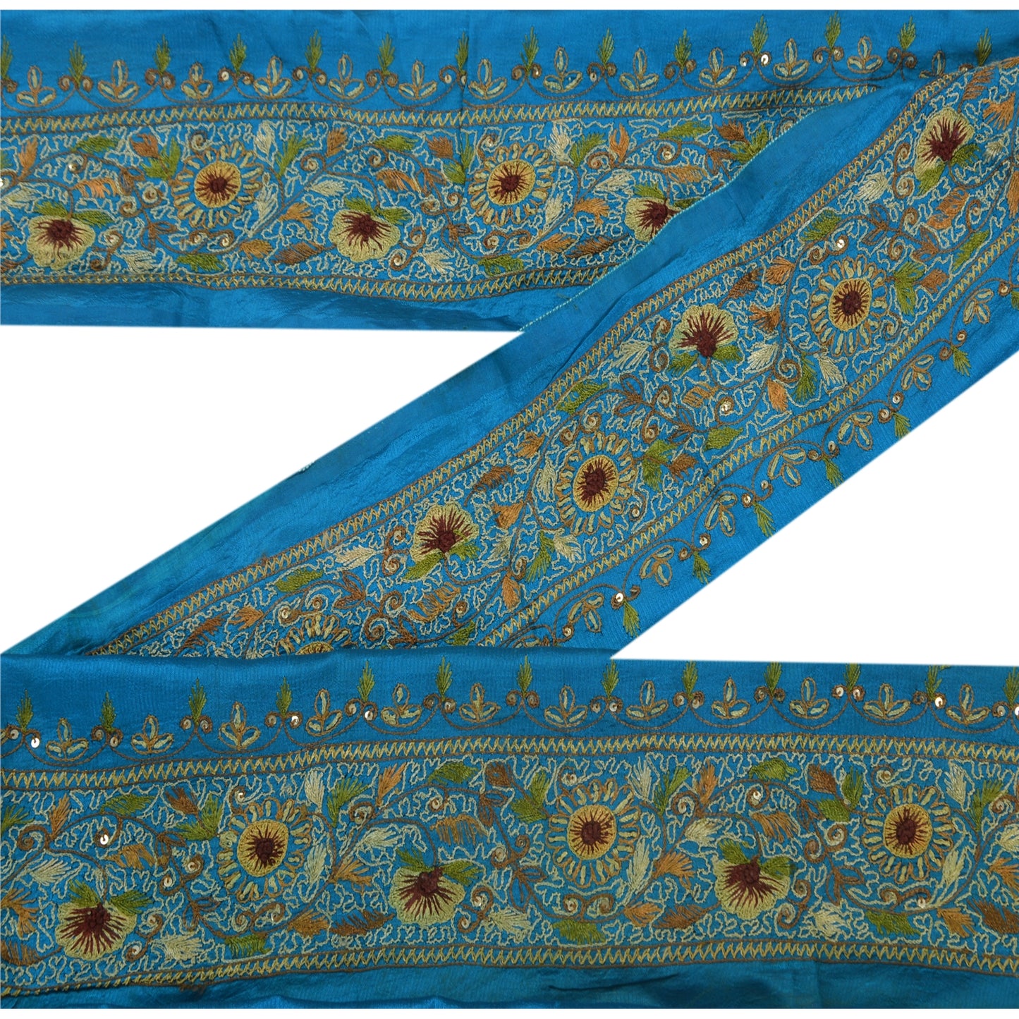 Sanskriti Vintage 1 Yd Sari Border Hand Beaded Trim Sewing Blue Craft Lace