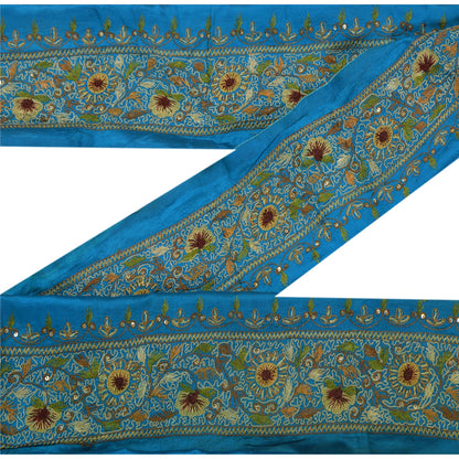 Sanskriti Vintage 1 Yd Sari Border Hand Beaded Trim Sewing Blue Craft Lace