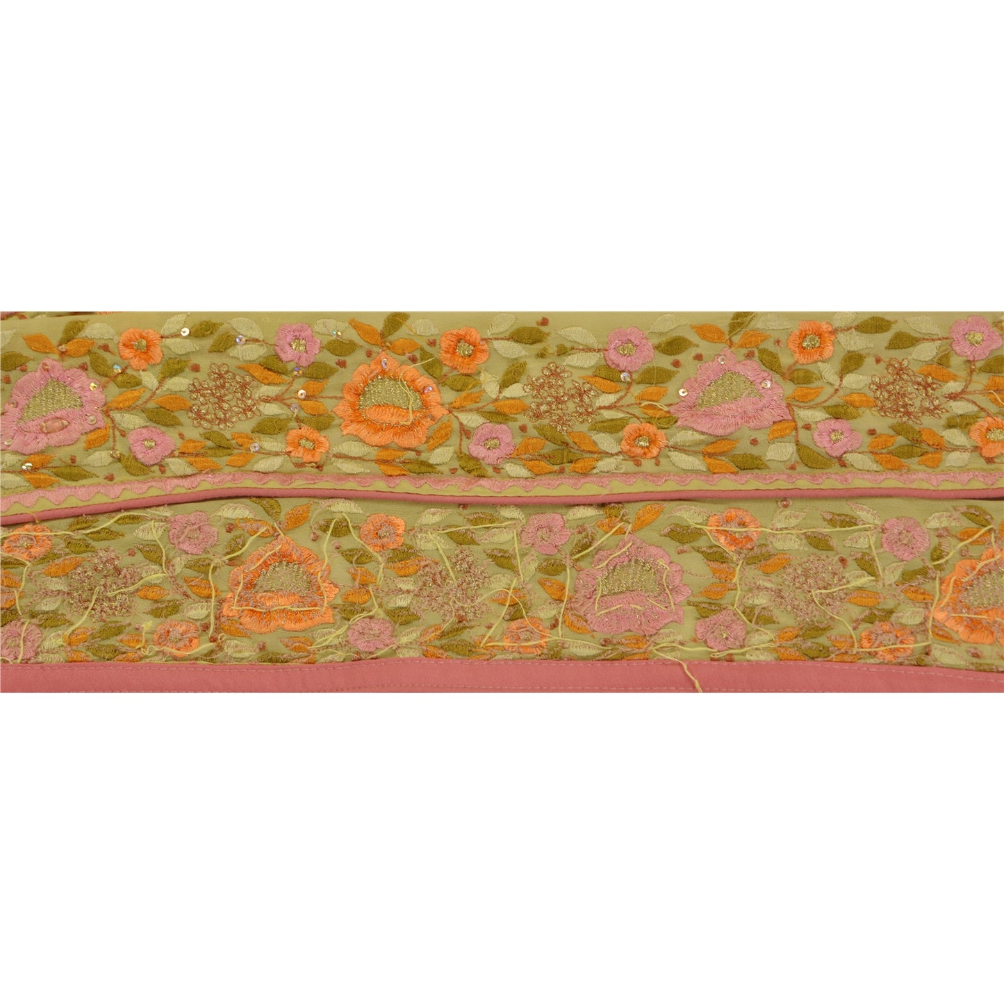 Sanskriti Vintage 1 Yd Sari Border Hand Beaded Craft Trim Sewing Green Lace