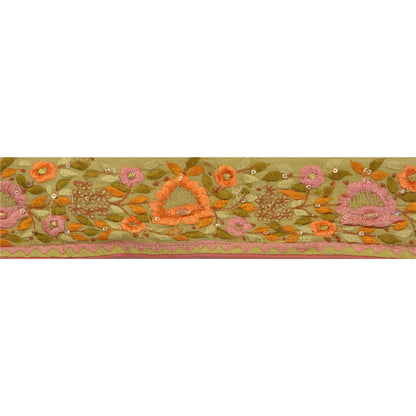 Sanskriti Vintage 1 Yd Sari Border Hand Beaded Craft Trim Sewing Green Lace