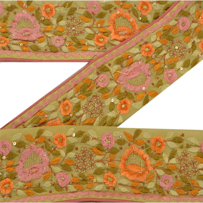 Sanskriti Vintage 1 Yd Sari Border Hand Beaded Craft Trim Sewing Green Lace