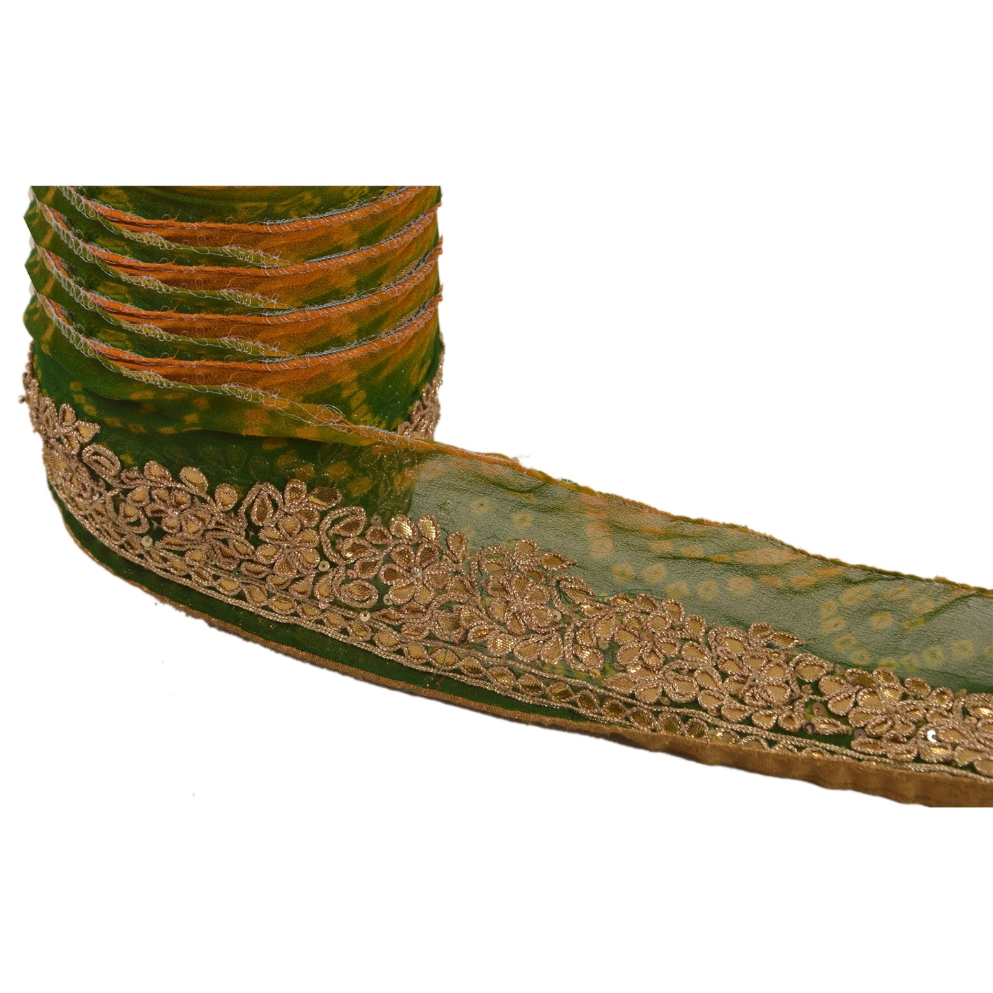 Sanskriti Vintage 1 Yd Sari Border Hand Beaded Bandhani Trim Sewing Green Lace