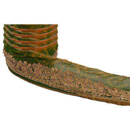 Sanskriti Vintage 1 Yd Sari Border Hand Beaded Bandhani Trim Sewing Green Lace