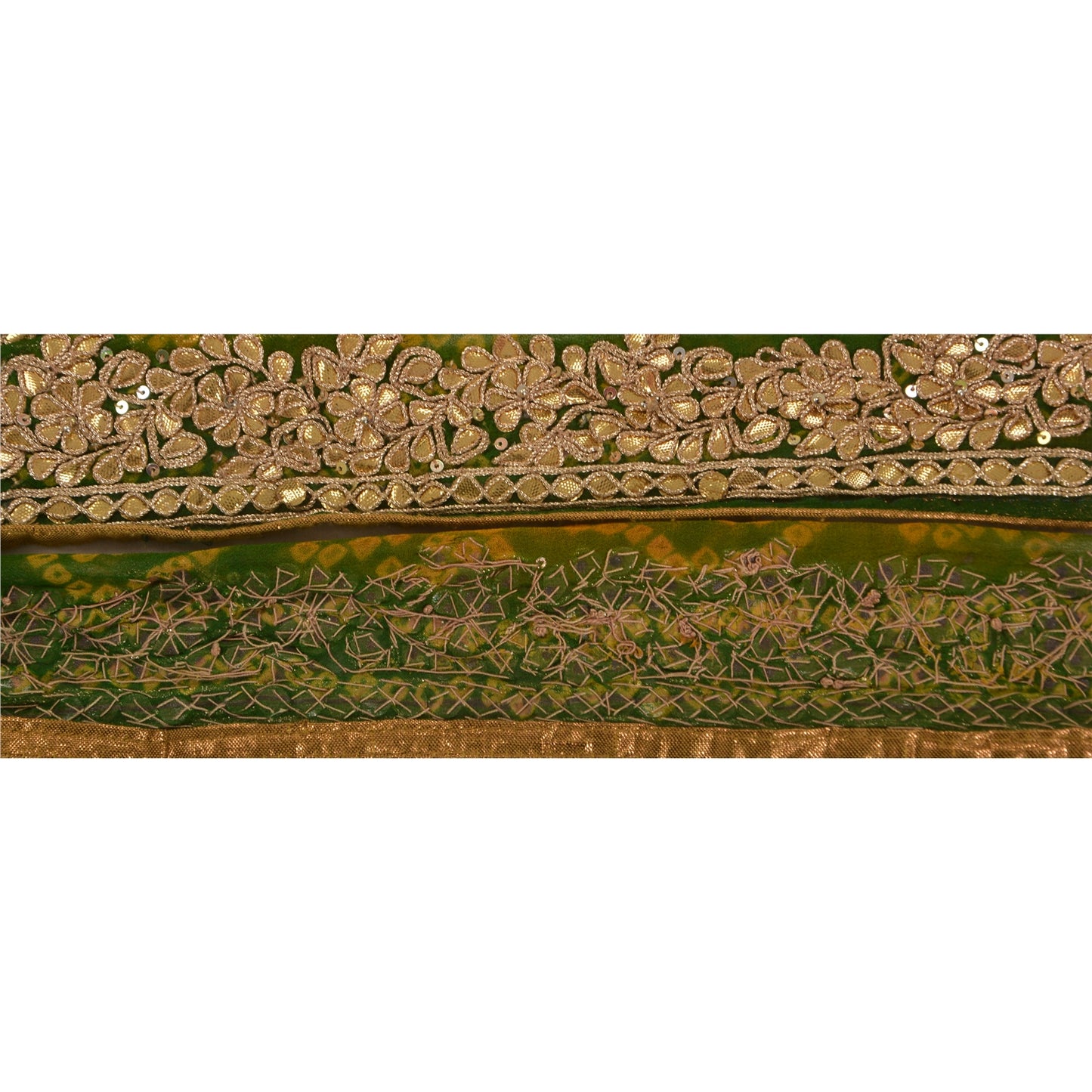 Sanskriti Vintage 1 Yd Sari Border Hand Beaded Bandhani Trim Sewing Green Lace