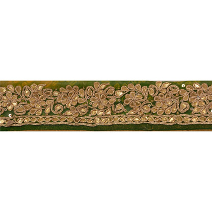 Sanskriti Vintage 1 Yd Sari Border Hand Beaded Bandhani Trim Sewing Green Lace