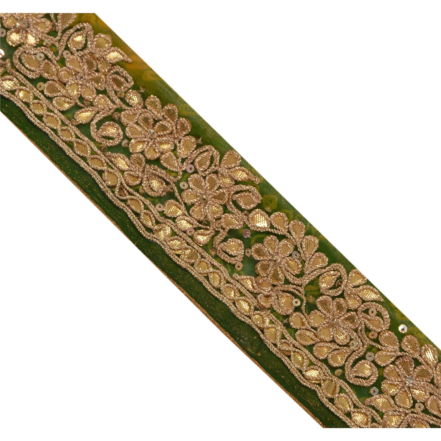 Sanskriti Vintage 1 Yd Sari Border Hand Beaded Bandhani Trim Sewing Green Lace