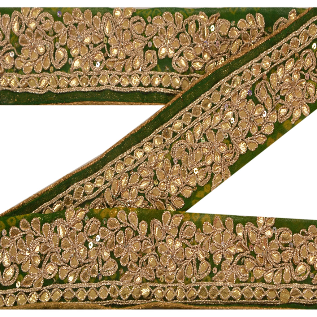 Sanskriti Vintage 1 Yd Sari Border Hand Beaded Bandhani Trim Sewing Green Lace