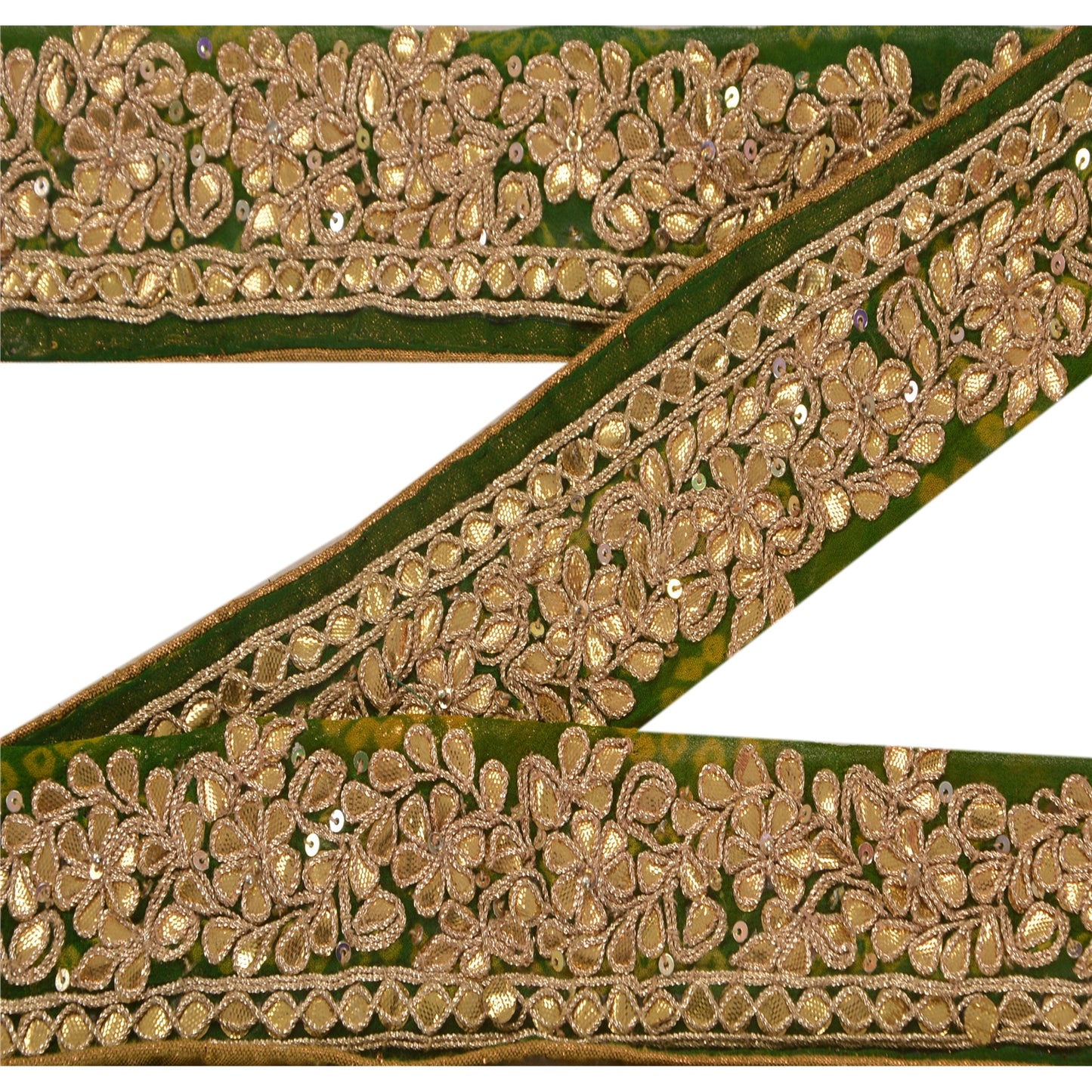 Sanskriti Vintage 1 Yd Sari Border Hand Beaded Bandhani Trim Sewing Green Lace