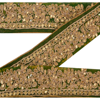 Sanskriti Vintage 1 Yd Sari Border Hand Beaded Bandhani Trim Sewing Green Lace
