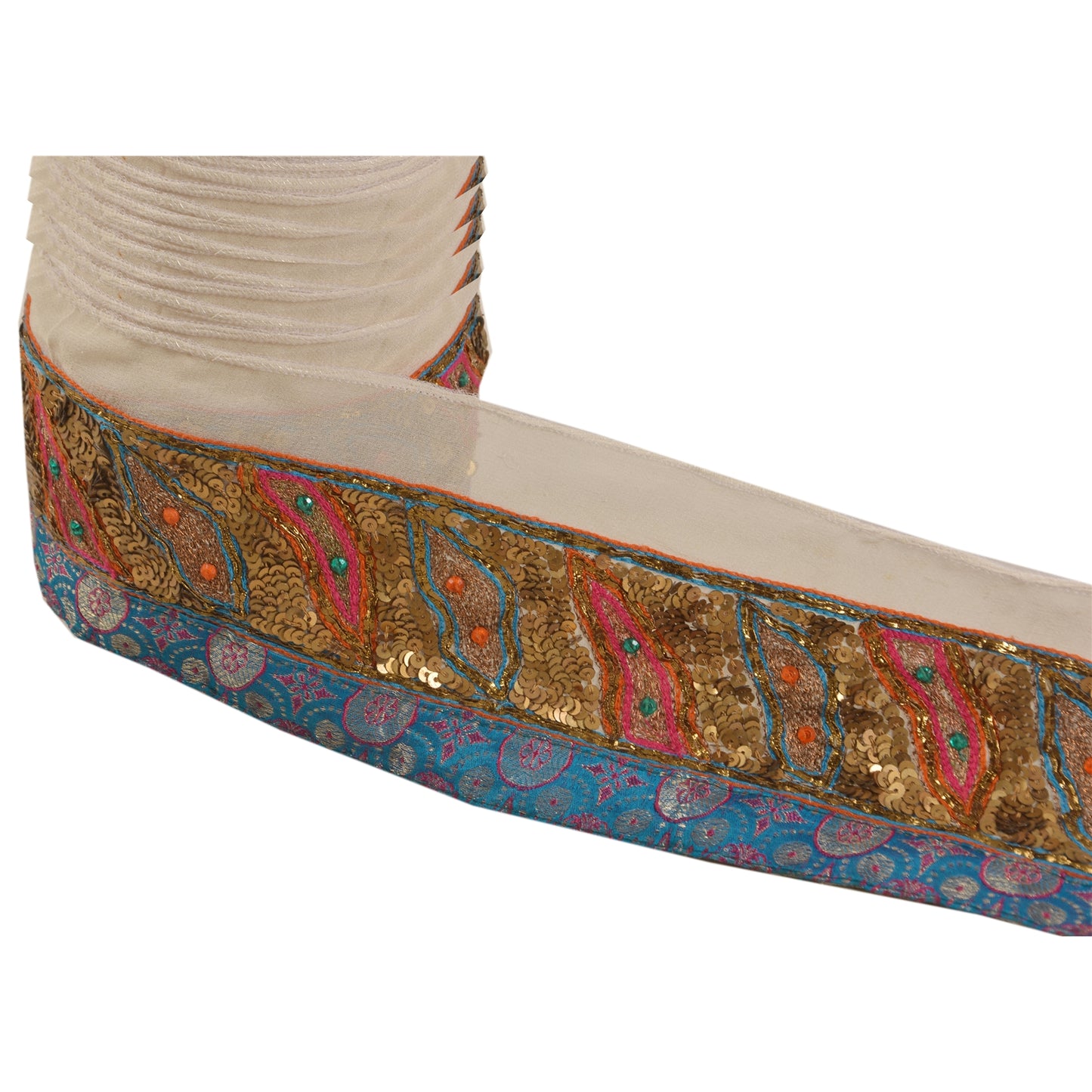 Sanskriti Vintage 1 Yd Sari Border Craft Hand Beaded Indian Sewing Blue Lace