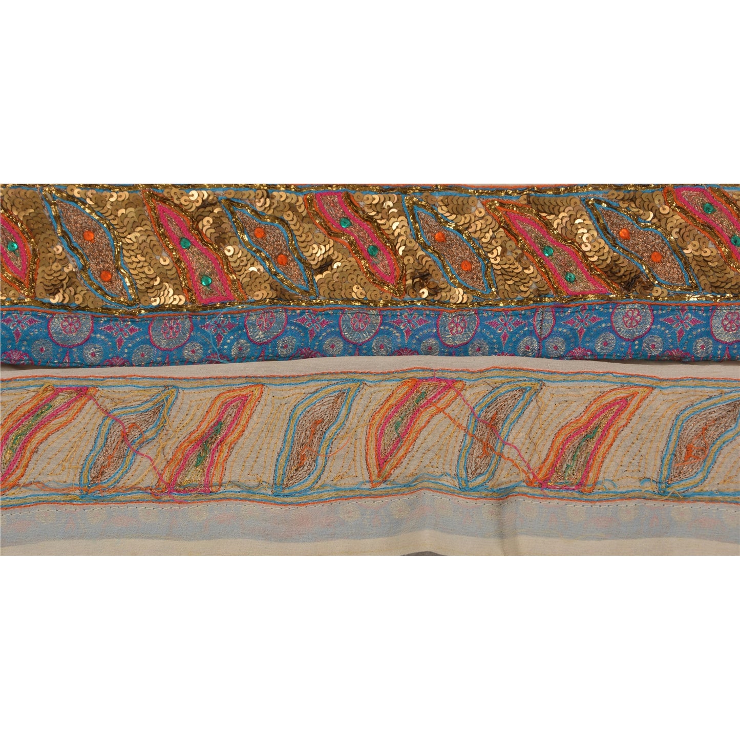 Sanskriti Vintage 1 Yd Sari Border Craft Hand Beaded Indian Sewing Blue Lace