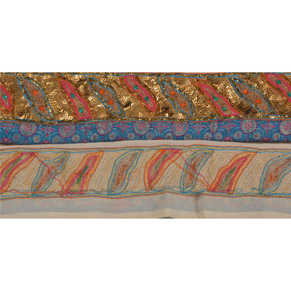 Sanskriti Vintage 1 Yd Sari Border Craft Hand Beaded Indian Sewing Blue Lace