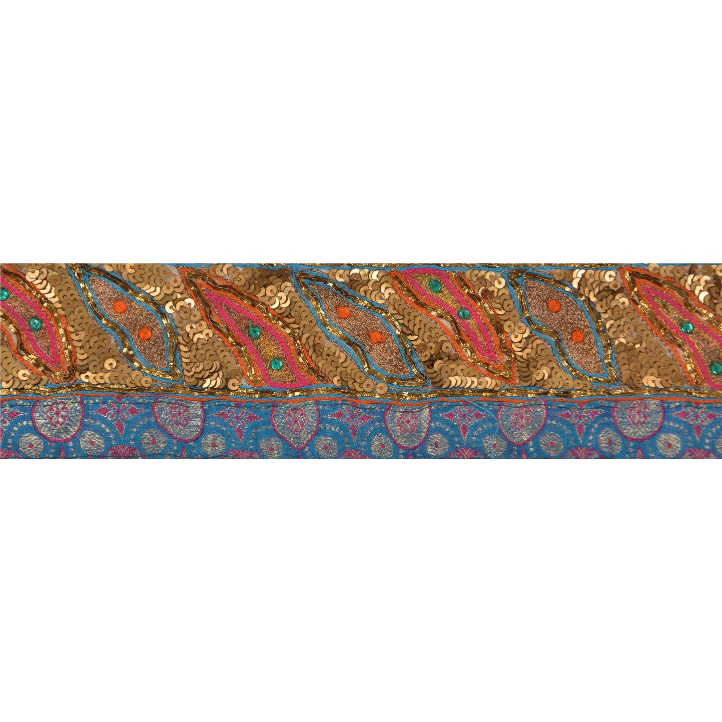 Sanskriti Vintage 1 Yd Sari Border Craft Hand Beaded Indian Sewing Blue Lace