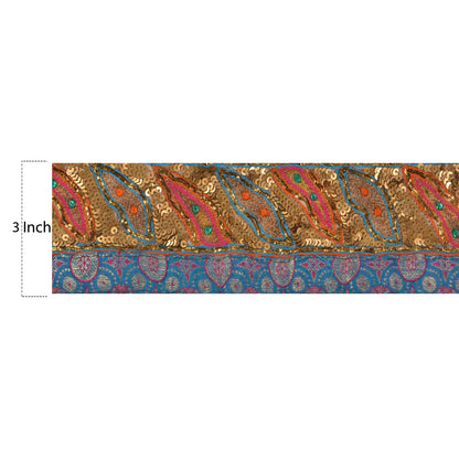 Sanskriti Vintage 1 Yd Sari Border Craft Hand Beaded Indian Sewing Blue Lace