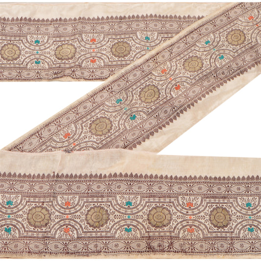 Sanskriti Vintage 1 Yd Sari Border Woven Indian Sewing Craft Cream Decor Lace