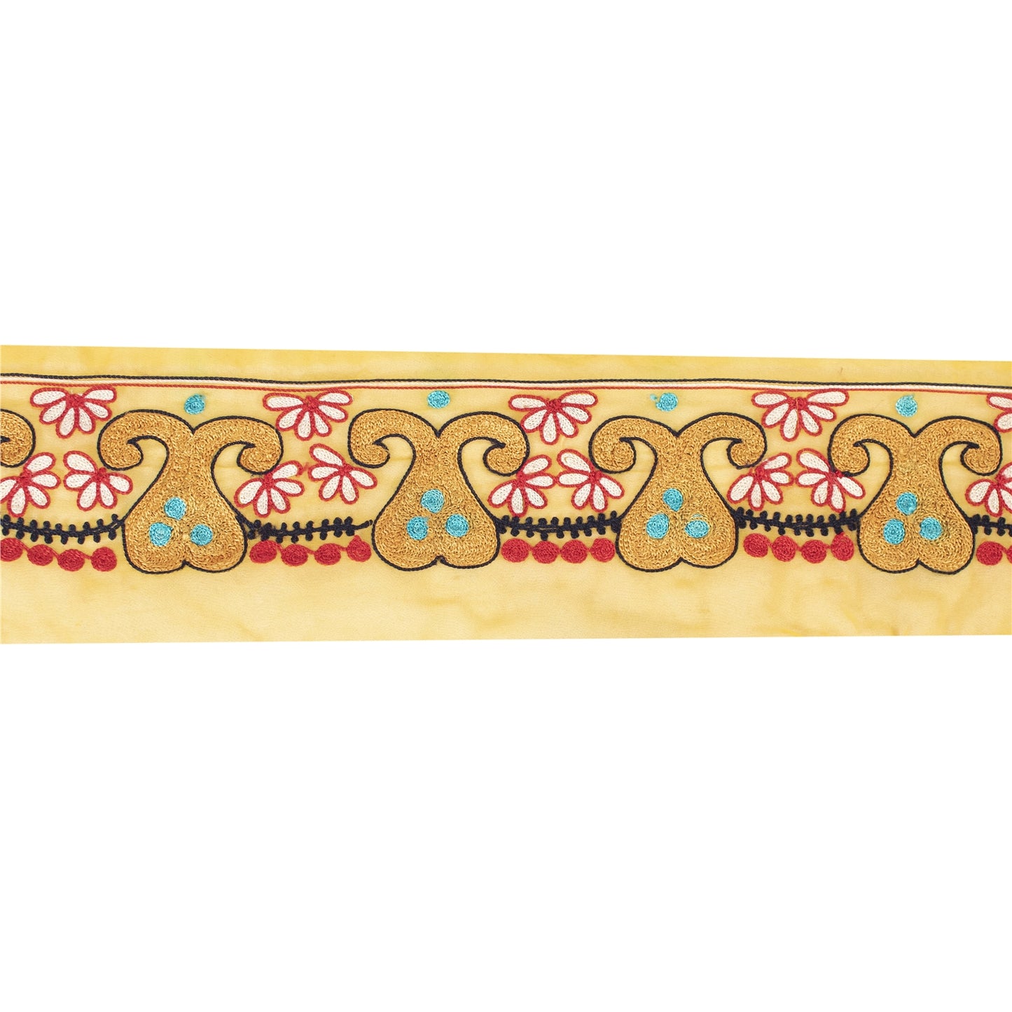 Sanskriti Vintage 1 YD Sari Border Indian Hand Embroidery Yellow Craft Lace 4.5W
