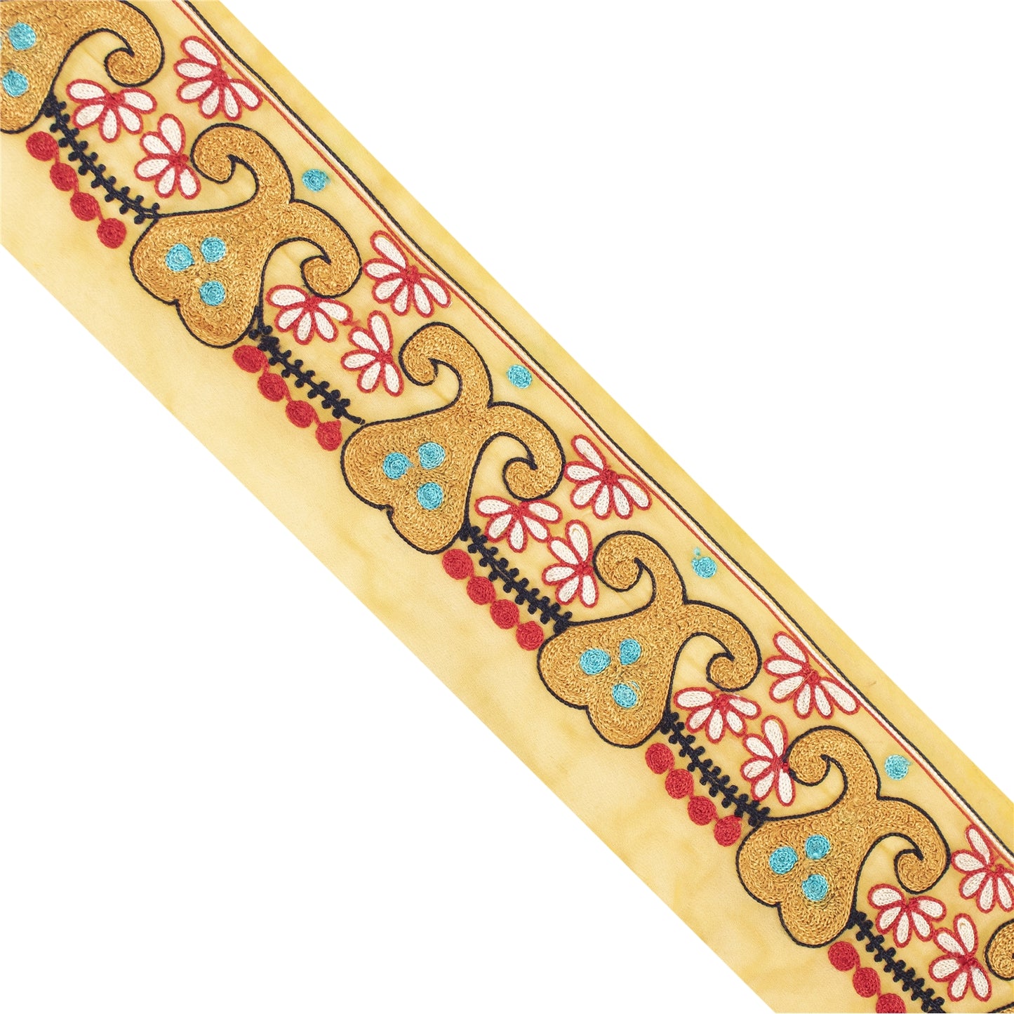 Sanskriti Vintage 1 YD Sari Border Indian Hand Embroidery Yellow Craft Lace 4.5W