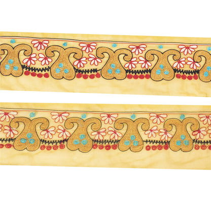 Sanskriti Vintage 1 YD Sari Border Indian Hand Embroidery Yellow Craft Lace 4.5W