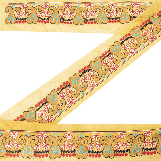 Sanskriti Vintage 1 YD Sari Border Indian Hand Embroidery Yellow Craft Lace 4.5W