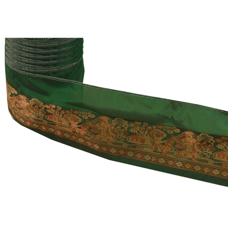 Sanskriti Vintage 1 Yd Sari Border Woven Indian Trim Sewing Green Lace upholstery fabric