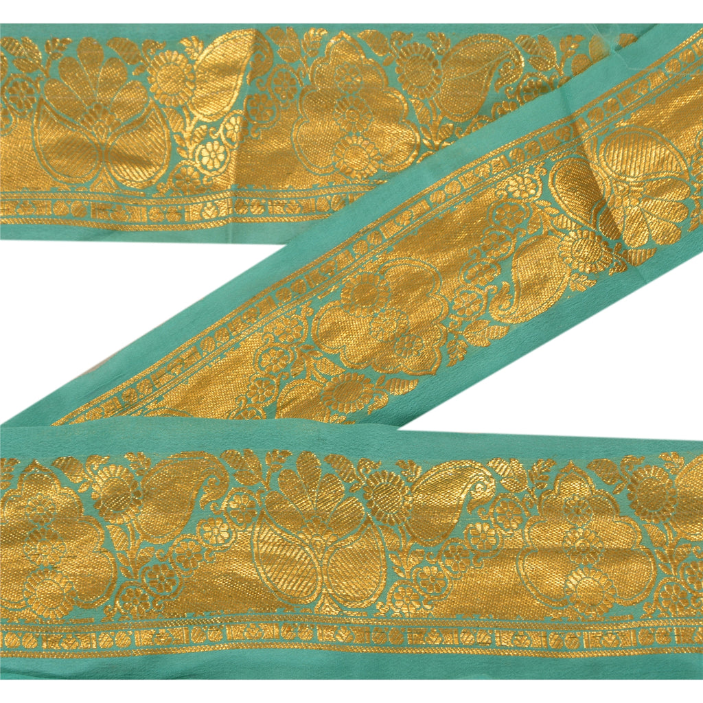 Sanskriti Vintage 1 Yd Sari Border Antique Woven Indian Trim Sewing Green Lace