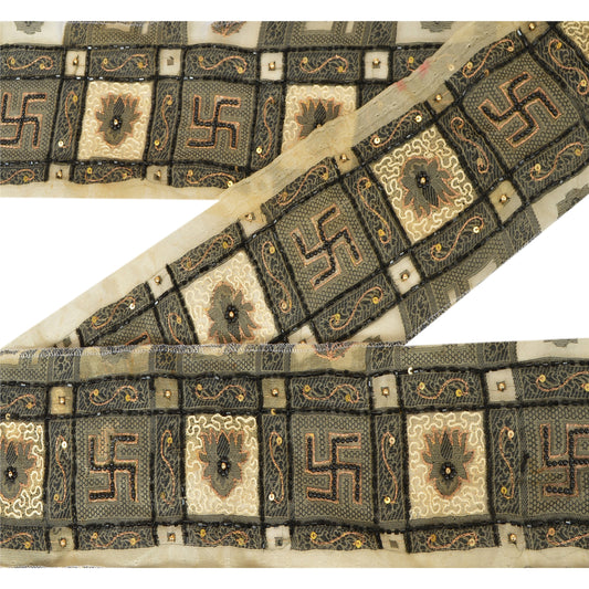 Sanskriti Vintage 1 Yd Sari Border Antique Hand Beaded Woven Trim Sewing Lace