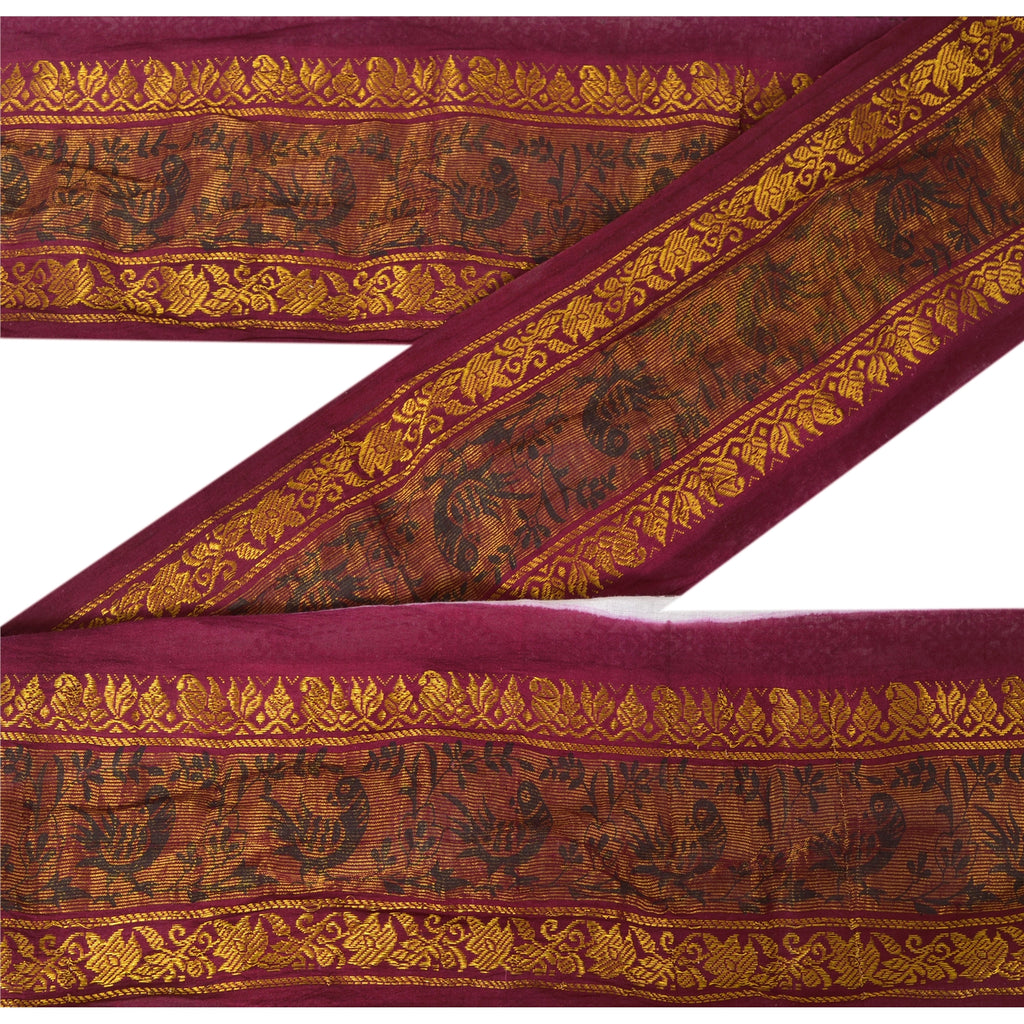 Sanskriti Vintage 1 Yd Sari Border Woven Indian Trim Sewing Purple Craft Lace