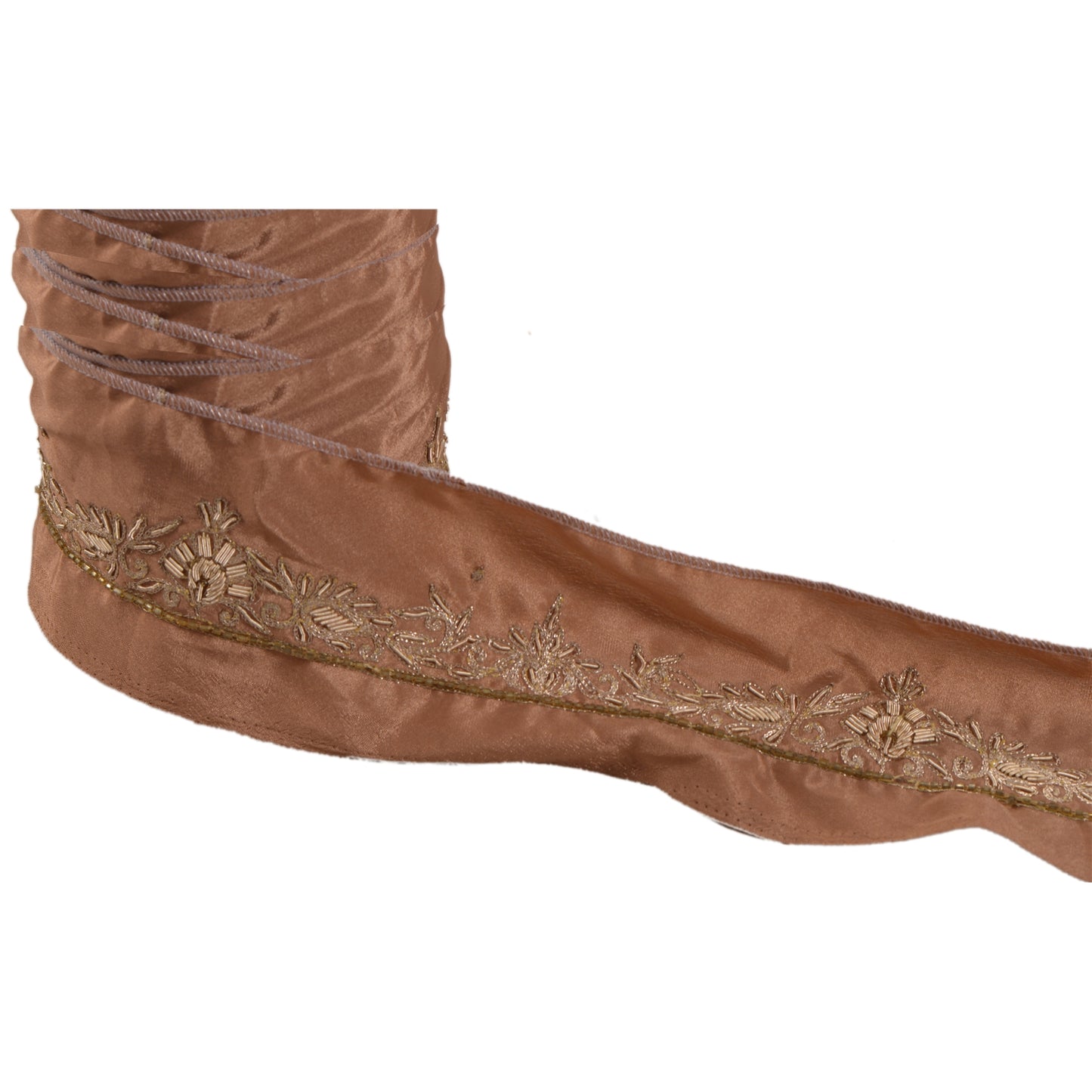 Sanskriti Vintage 1 Yd Sari Trims Border Hand Beaded Sewing Brown Craft Lace
