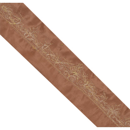 Sanskriti Vintage 1 Yd Sari Trims Border Hand Beaded Sewing Brown Craft Lace