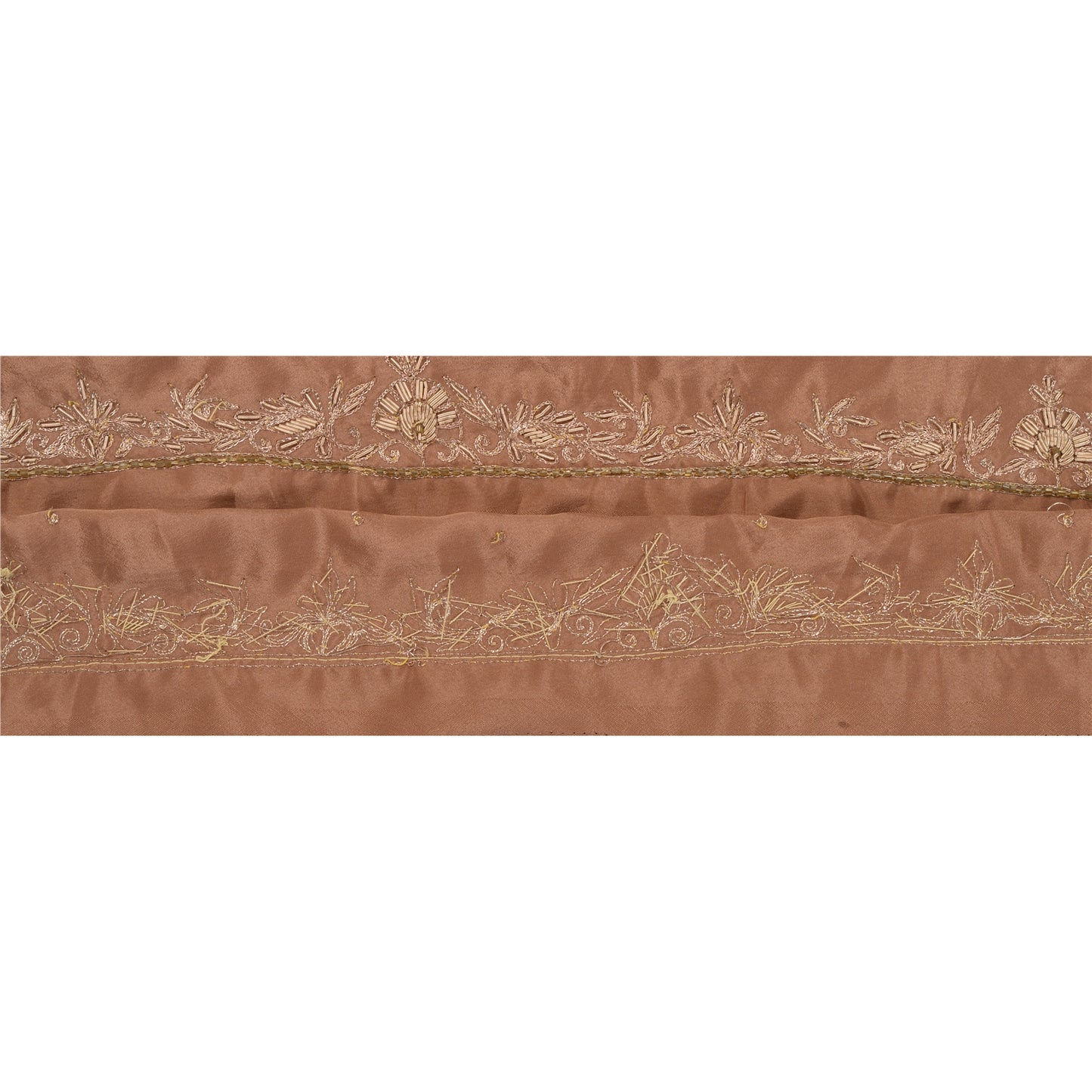 Sanskriti Vintage 1 Yd Sari Trims Border Hand Beaded Sewing Brown Craft Lace