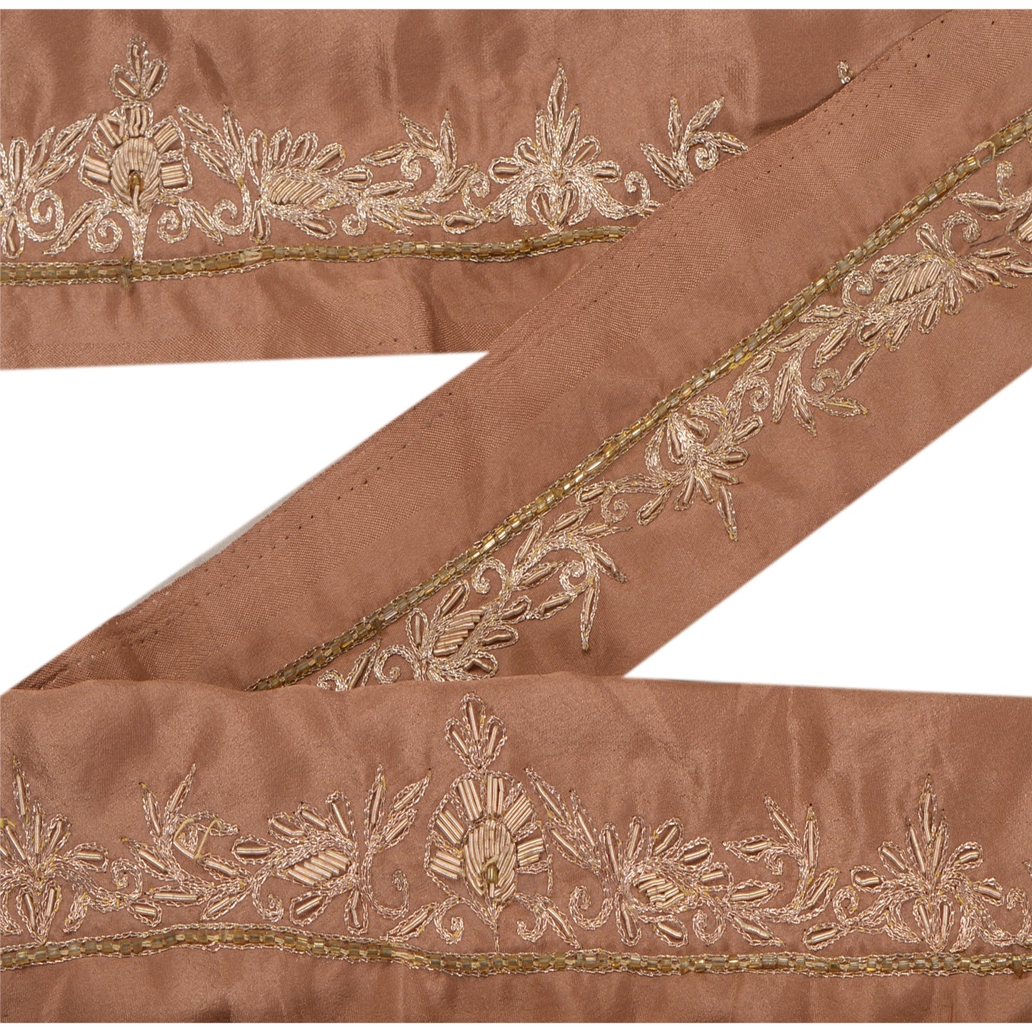 Sanskriti Vintage 1 Yd Sari Trims Border Hand Beaded Sewing Brown Craft Lace