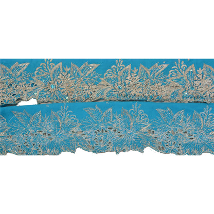 Sanskriti Vintage 1 Yd Sari Border Antique Hand Beaded Indian Sewing Blue Lace
