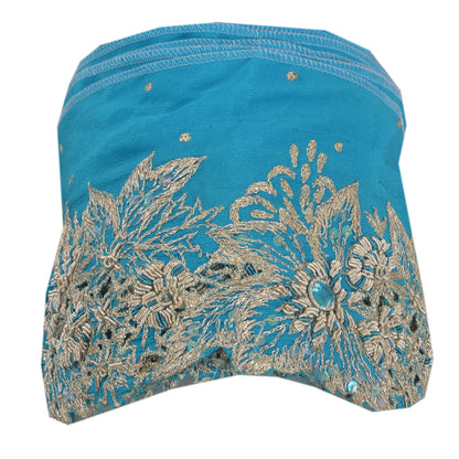 Sanskriti Vintage 1 Yd Sari Border Antique Hand Beaded Indian Sewing Blue Lace