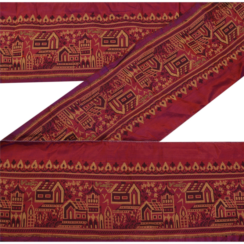 Sanskriti Vintage Woven Silk Sari Border: Indian Craft Trim, Purple Lace (1 Yard) upholstery fabric