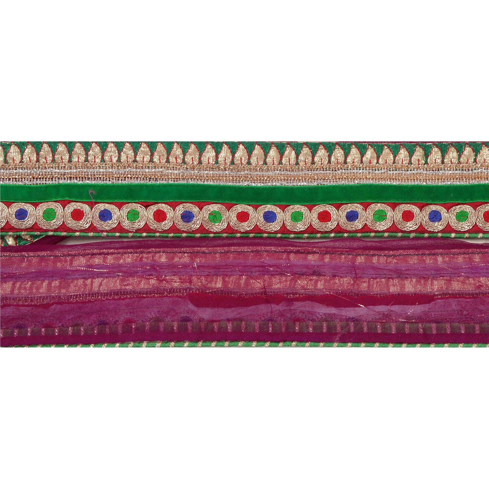 Sanskriti Vintage Saree 1 Yd Border Red & Green Embroidered Cotton Sewing Craft Sarees Trim Indian Sari Dori Velvet Lace 2.1W Decor Ribbon