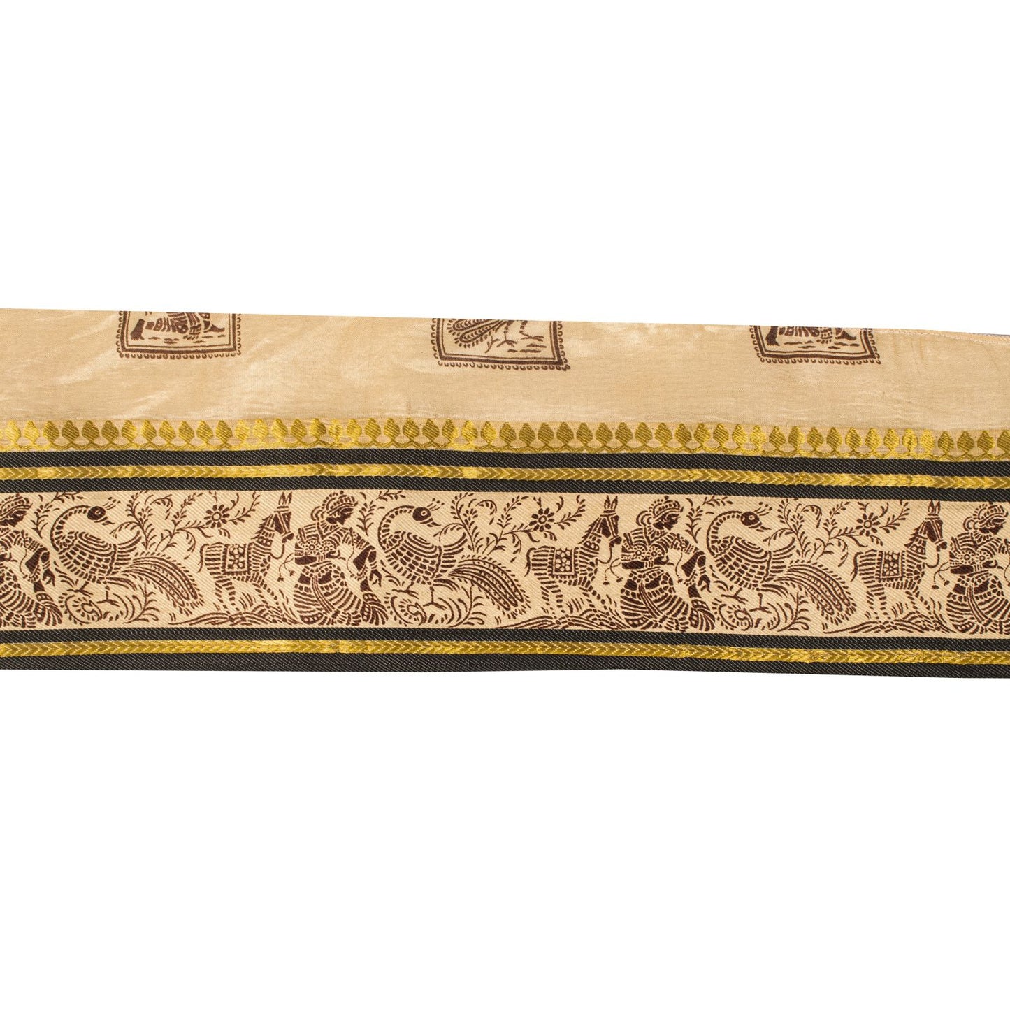 Sanskriti Vintage 1 YD Sari Border Cream Pure Silk Peacock Print Craft Trim Lace