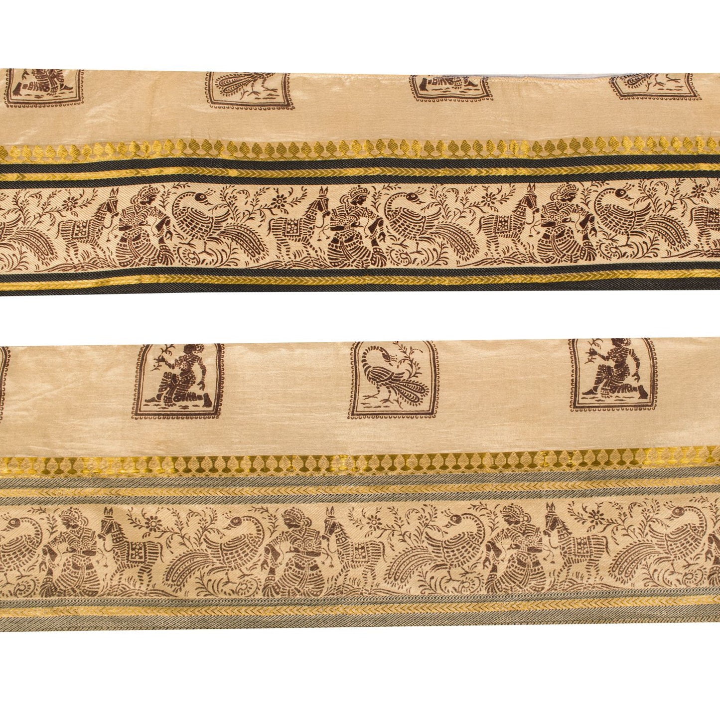 Sanskriti Vintage 1 YD Sari Border Cream Pure Silk Peacock Print Craft Trim Lace