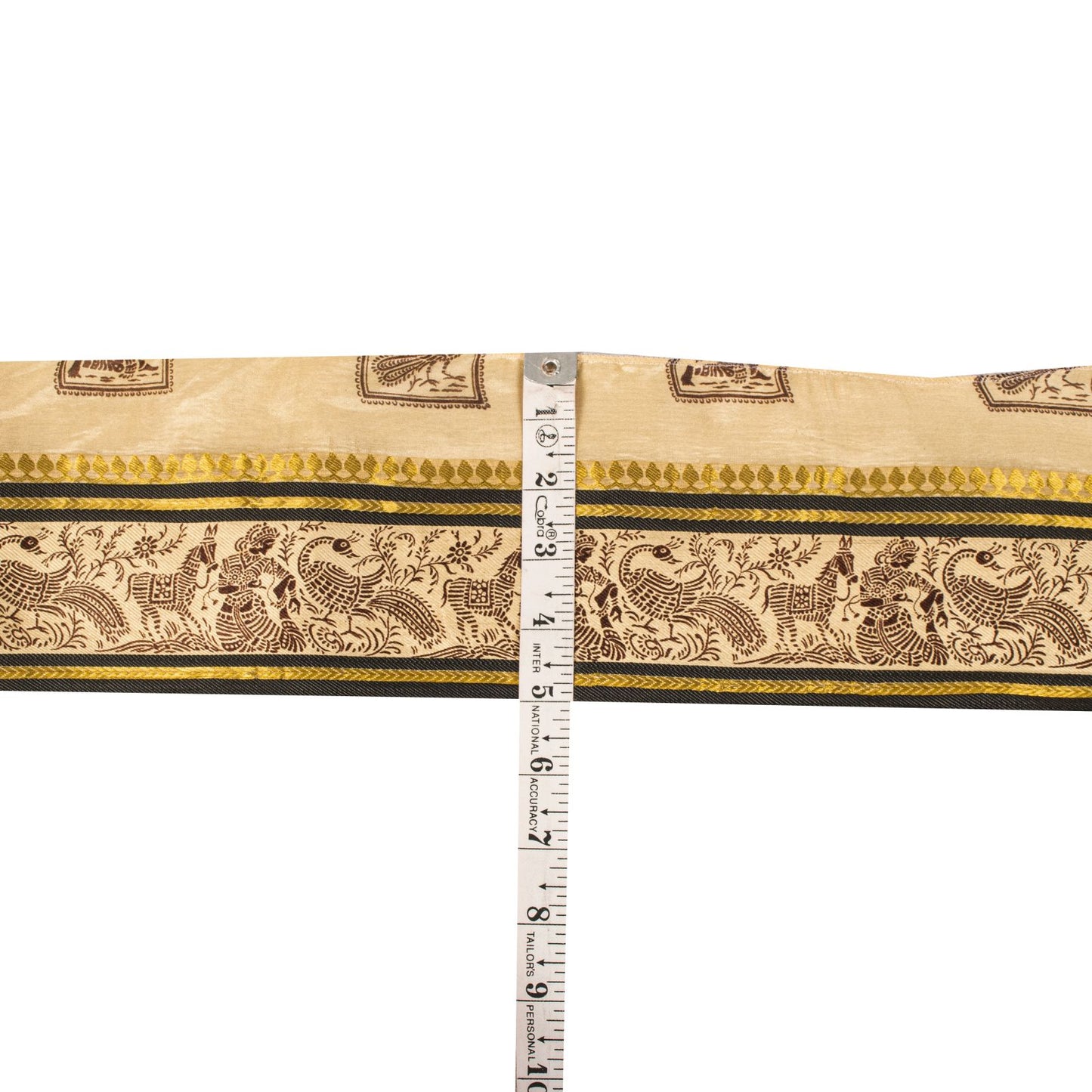 Sanskriti Vintage 1 YD Sari Border Cream Pure Silk Peacock Print Craft Trim Lace