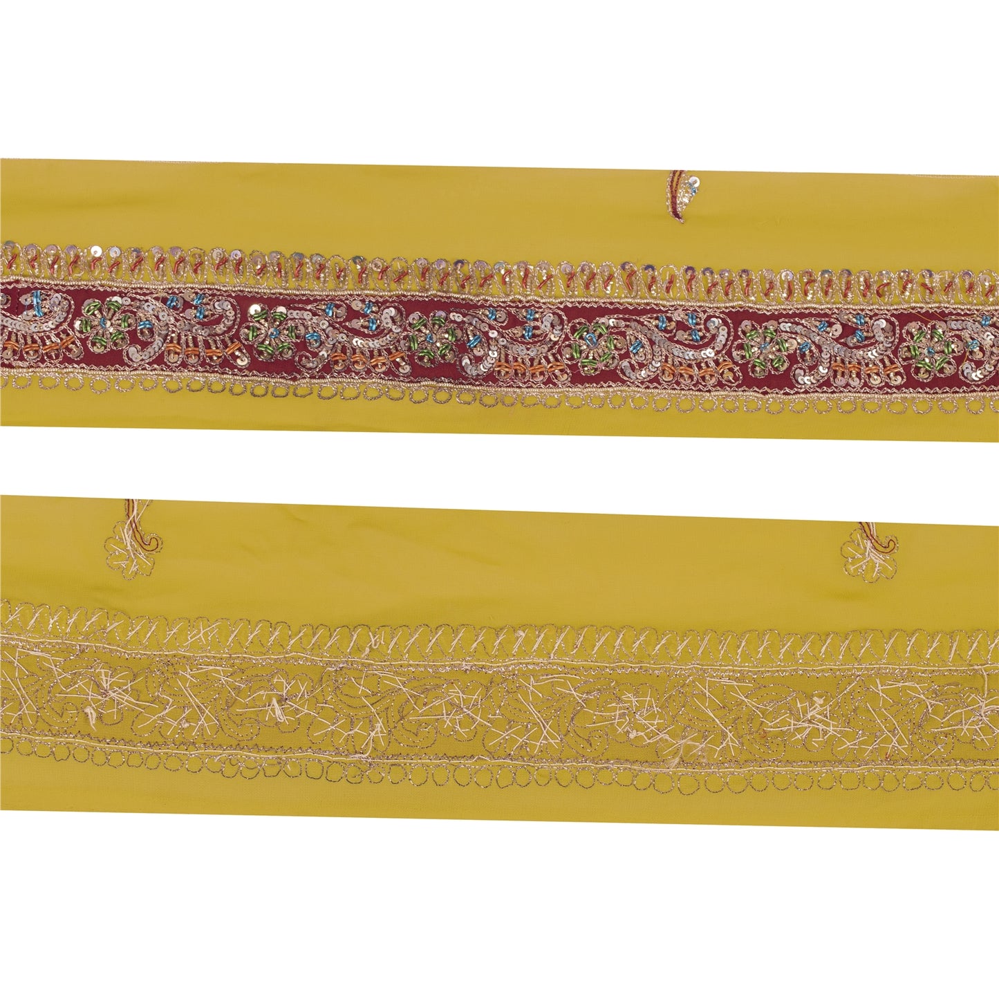 Sanskriti Vintage Sari Border Hand Beaded Zari Dabka 1YD Indian Craft Green Trim
