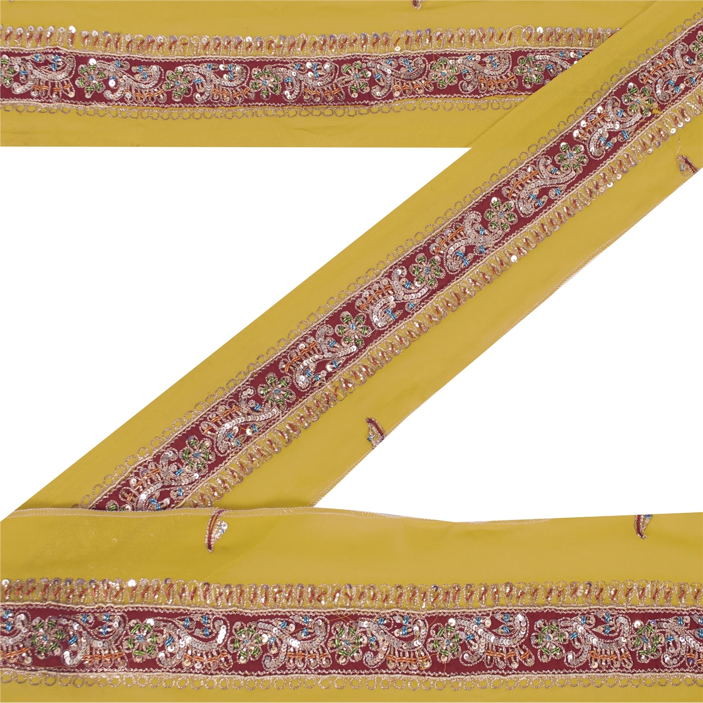 Sanskriti Vintage Sari Border Hand Beaded Zari Dabka 1YD Indian Craft Green Trim