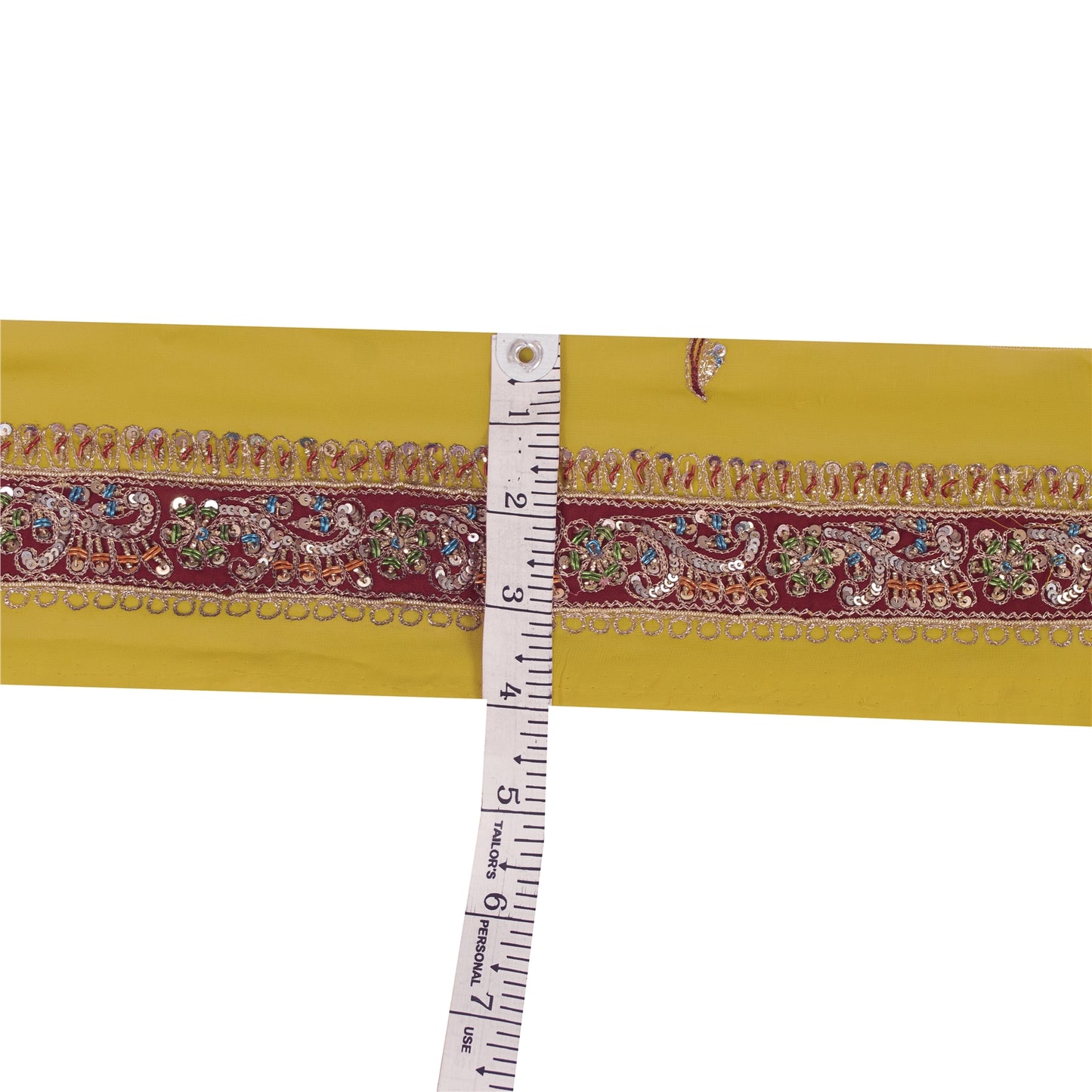 Sanskriti Vintage Sari Border Hand Beaded Zari Dabka 1YD Indian Craft Green Trim