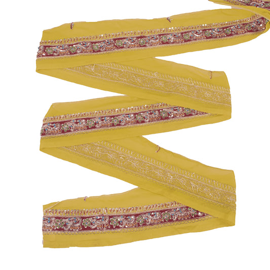 Sanskriti Vintage Sari Border Hand Beaded Zari Dabka 1YD Indian Craft Green Trim