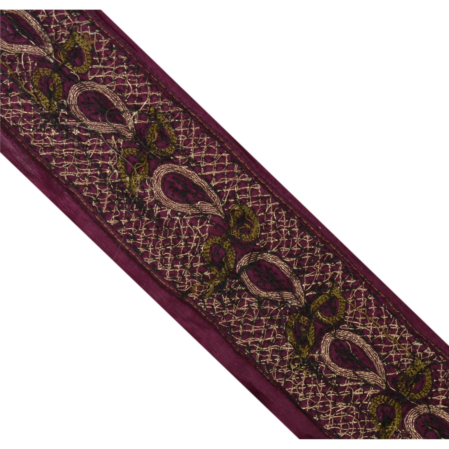 Sanskriti Vintage 1 Yd Sari Border Hand Beaded Craft Trim Sewing Purple Lace