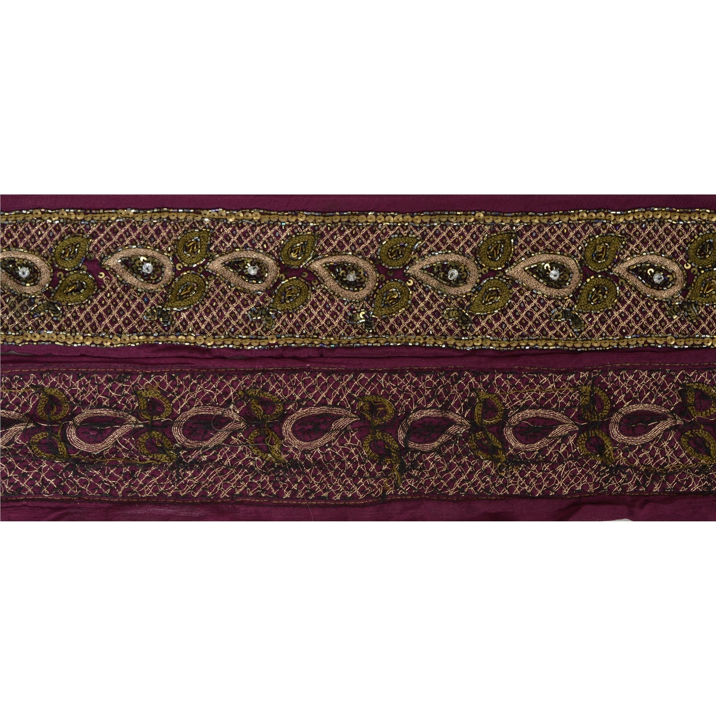 Sanskriti Vintage 1 Yd Sari Border Hand Beaded Craft Trim Sewing Purple Lace
