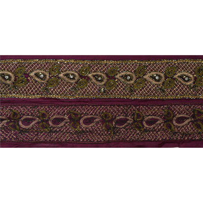 Sanskriti Vintage 1 Yd Sari Border Hand Beaded Craft Trim Sewing Purple Lace