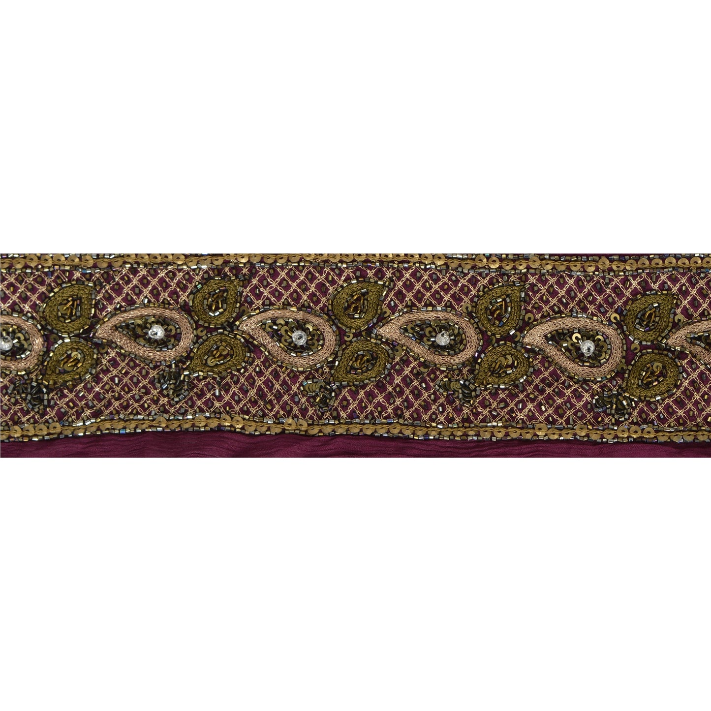 Sanskriti Vintage 1 Yd Sari Border Hand Beaded Craft Trim Sewing Purple Lace